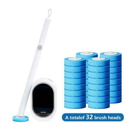 SOPAMI Disposable Toilet Brush Kit - 32/16 Refill Heads & Holder, Rotating No-Touch Deep Cleaner for Under-Rim & Corner, Bathroom Cleaning Tool for Home, RV
